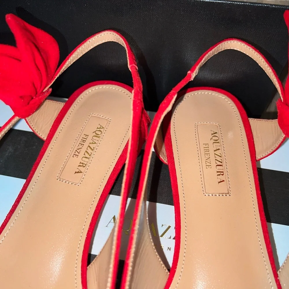 BNIB Aquazzura Red Suede Ballet Ballerina Slingback Flats - Picture 6 of 15